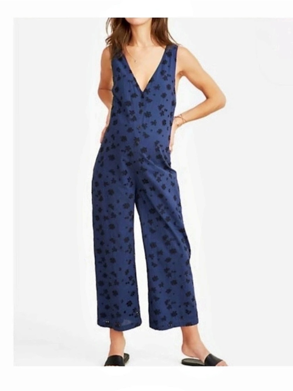 HATCH The Casse Jumpsuit Floral Wide Leg in Blue Size Small NWT